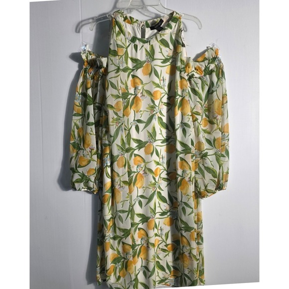 Ashley Stewart Dresses & Skirts - Ashley Stewart Lemon Print Cold Shoulder Dress Plus Size 30/32 NWT White Yellow